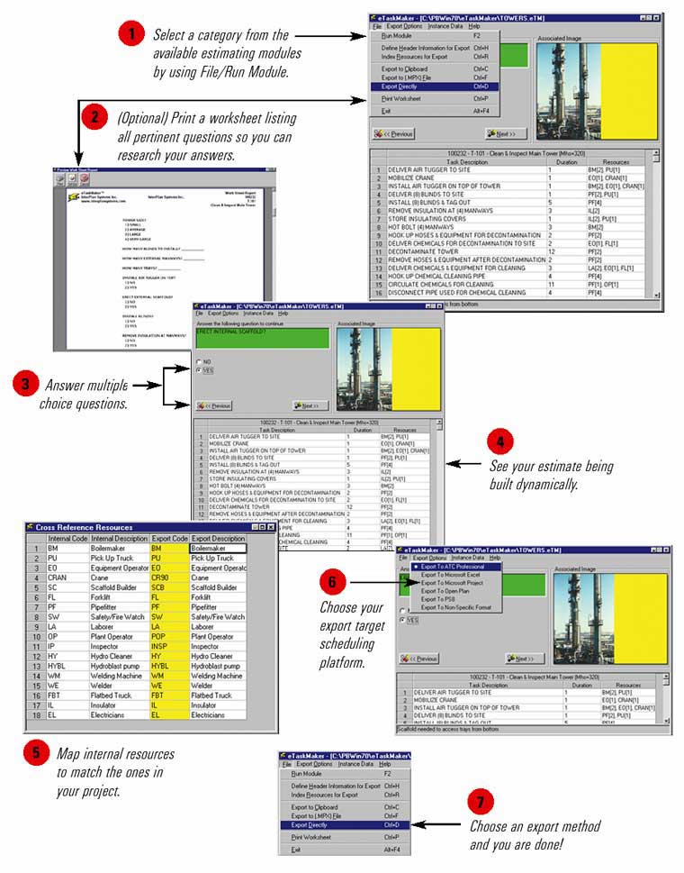 eTaskMaker Project Planning Software - Exports customized schedules to popular PMPs.